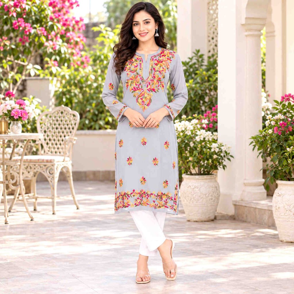 grey Lucknowi kurti