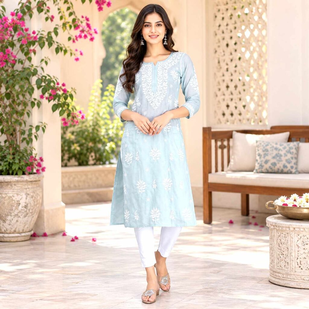 grey Lucknowi kurti
