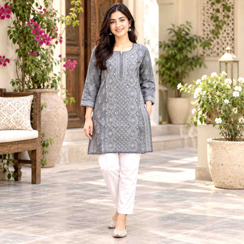 grey Lucknowi kurti
