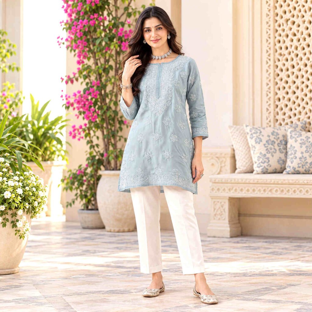 grey Lucknowi kurti