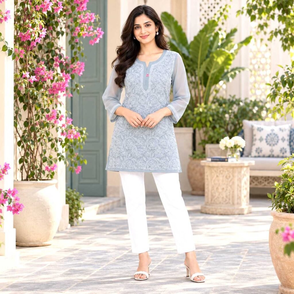 grey Lucknowi kurti