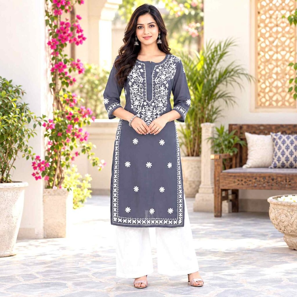 grey Lucknowi kurti