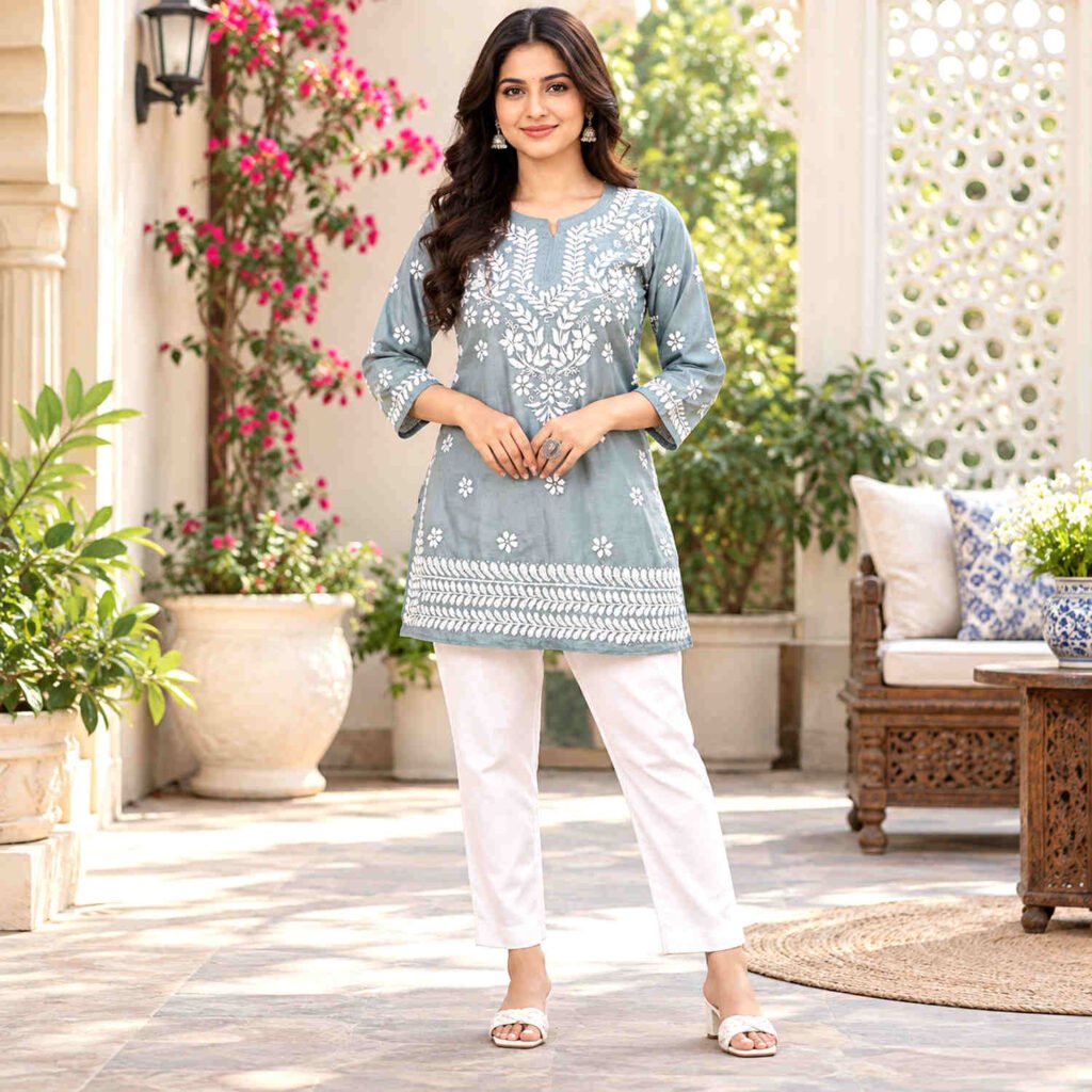 grey Lucknowi kurti