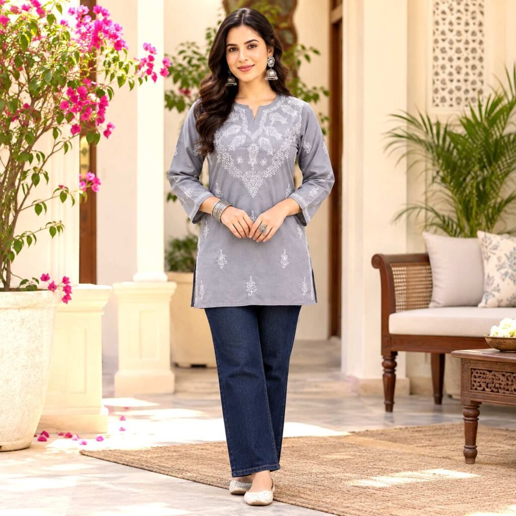 grey Lucknowi kurti