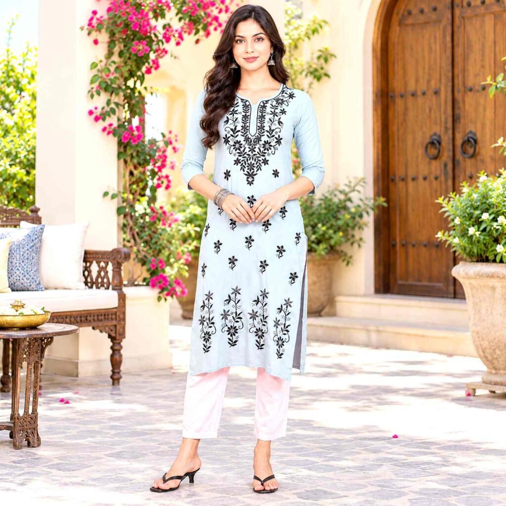 grey Lucknowi kurti