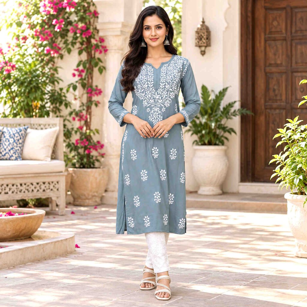 grey Lucknowi kurti
