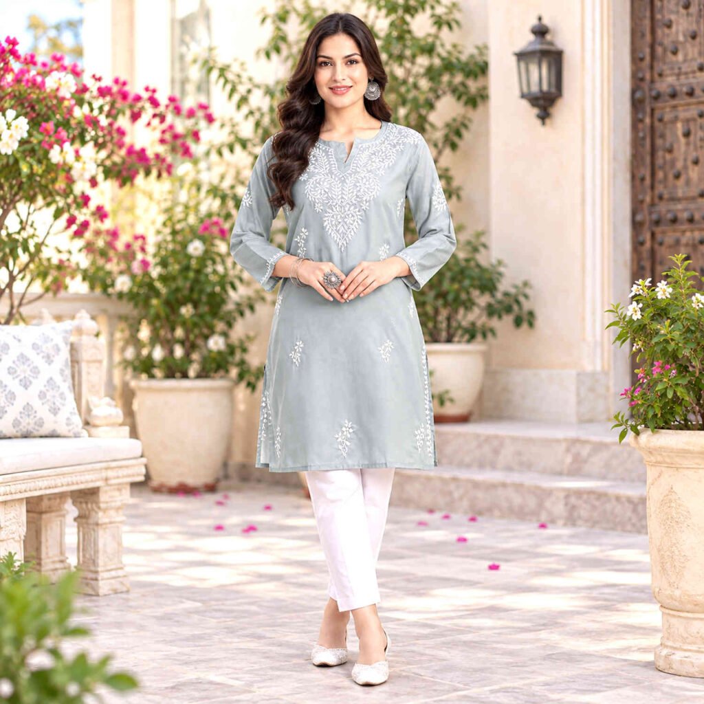 grey Lucknowi kurti
