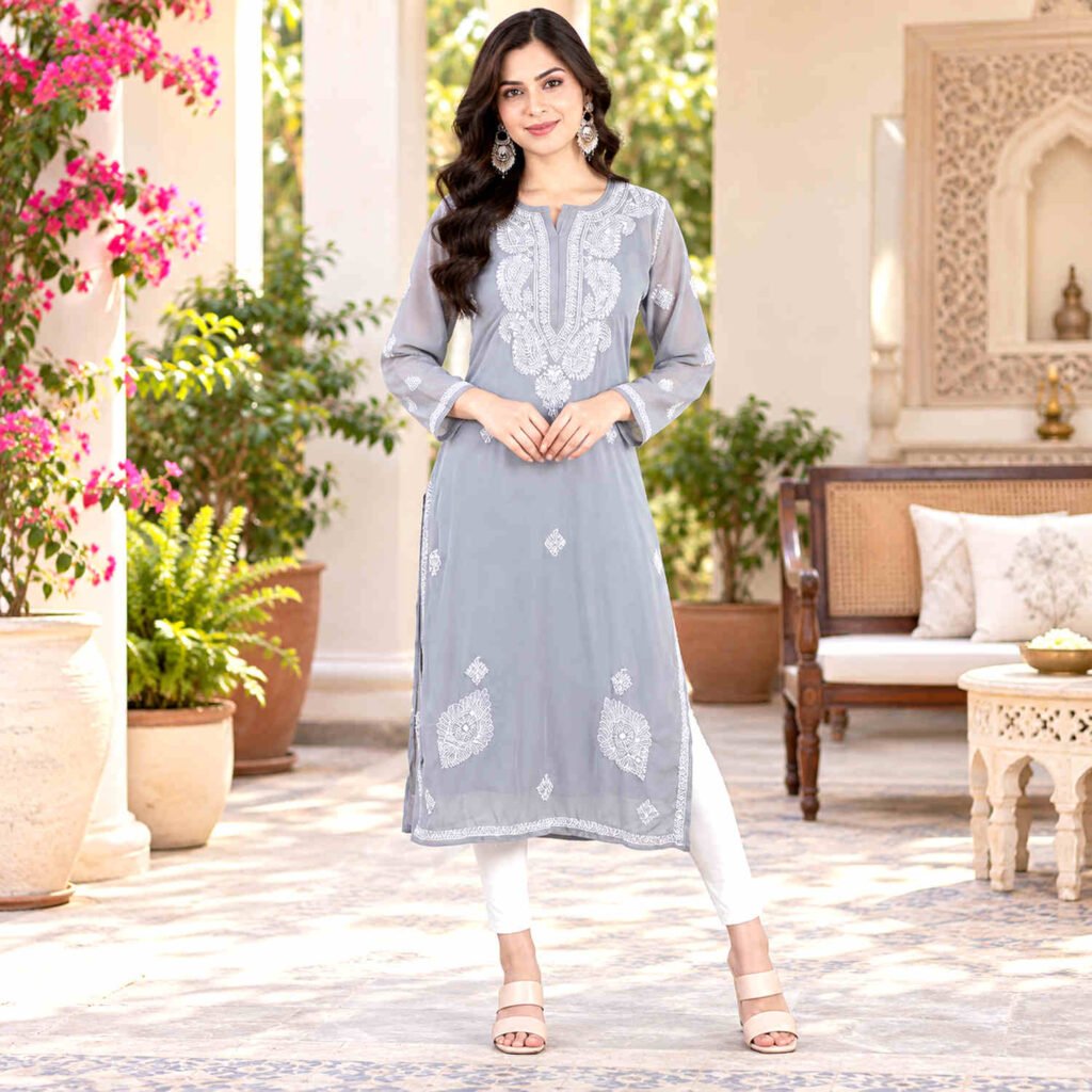 grey Lucknowi kurti