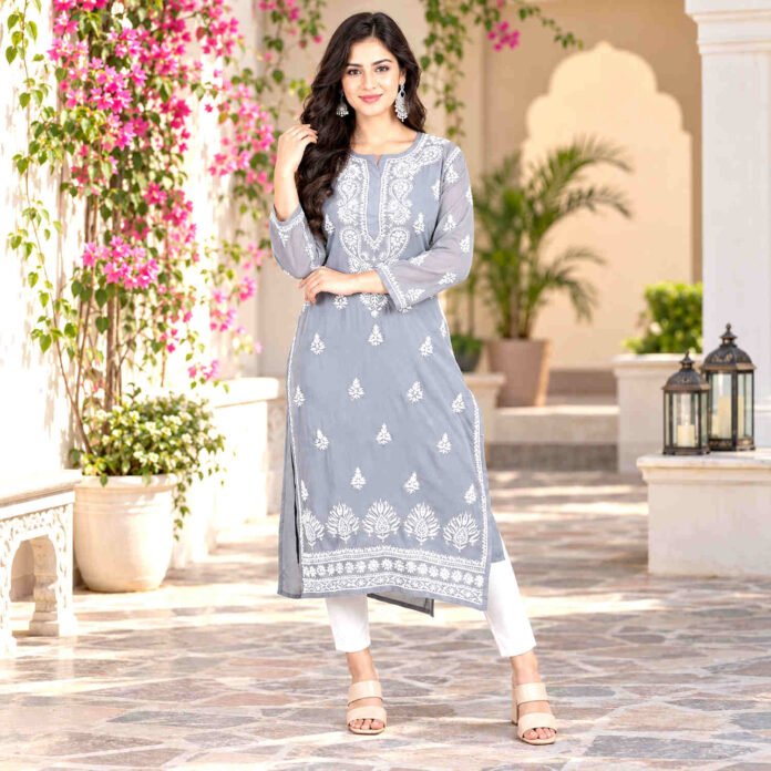 grey Lucknowi kurti